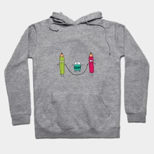 funny cute pensils and eraser playing jump ropes Hoodie